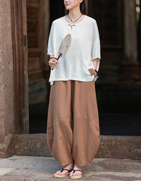 Oversized Casual Loose Fit Linen Palazzo Pants