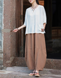 Oversized Casual Loose Fit Linen Palazzo Pants