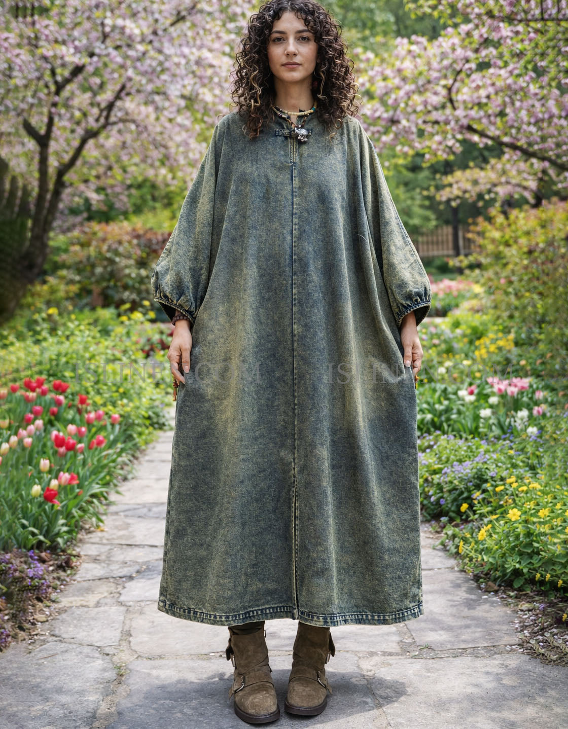 Women’s Casual Denim Dress with Belted Waist