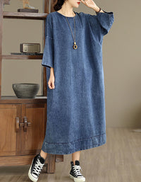 Minimal denim midi dress soft washed fabric