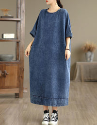 Loose fit long denim dress women casual style