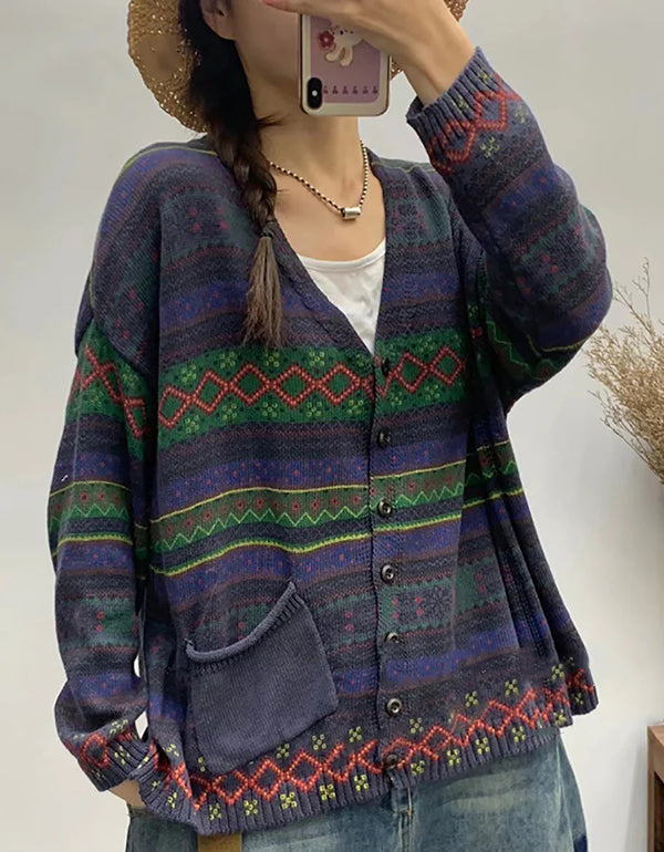Oversized Geometric Patterned Knit Sweater