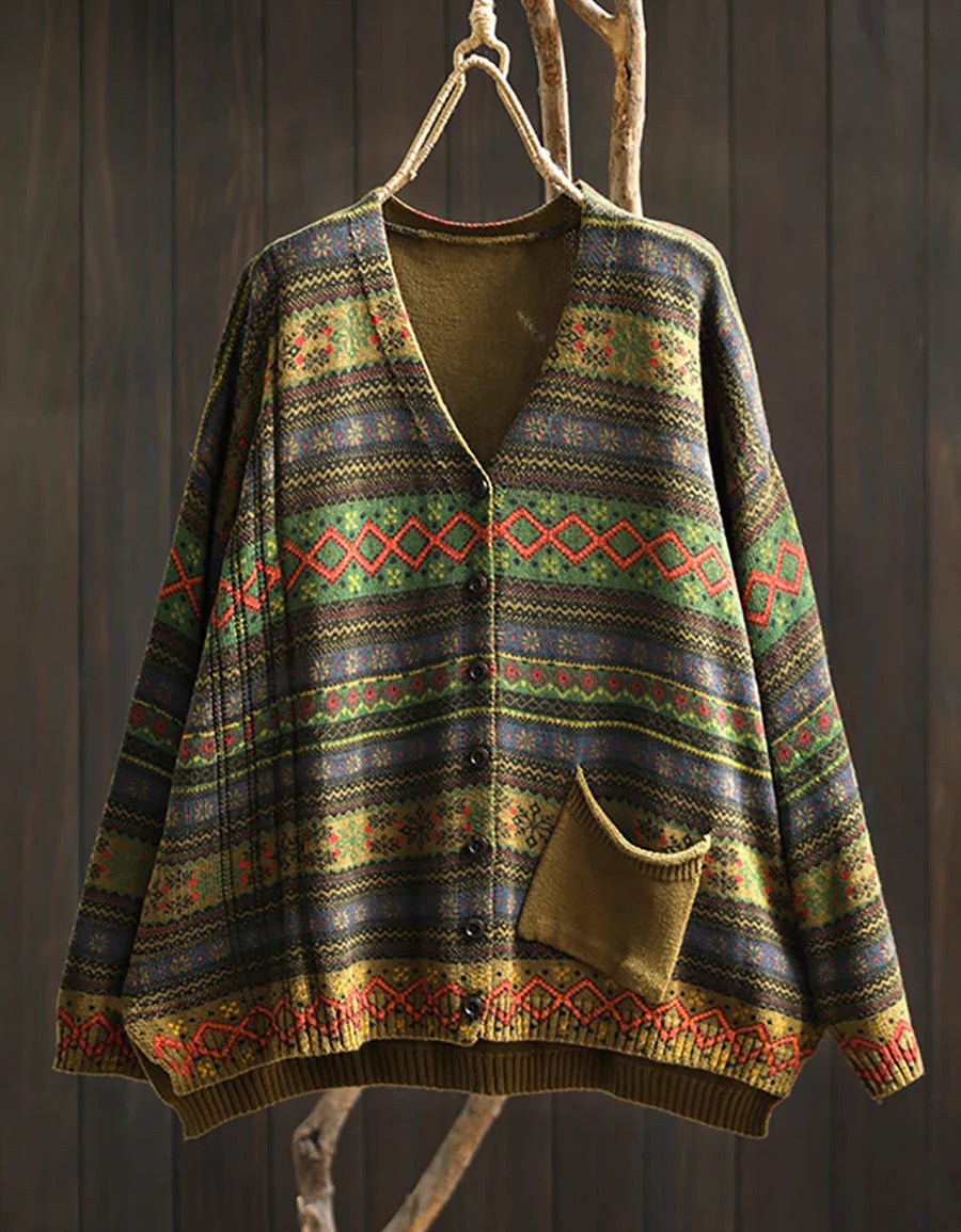 Oversized Geometric Patterned Knit Sweater