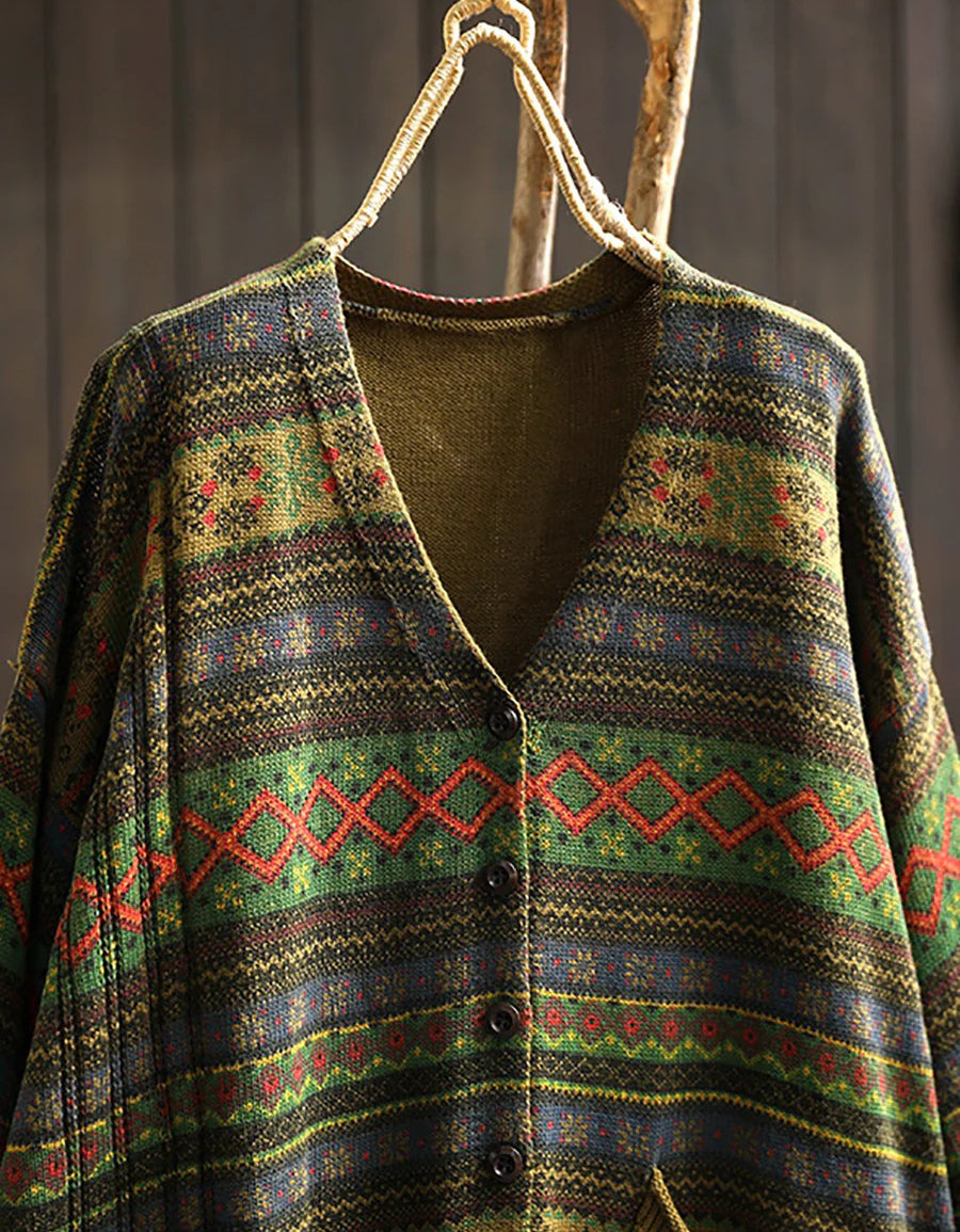 Oversized Geometric Patterned Knit Sweater