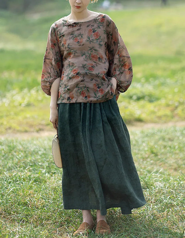 Oversized Loose Fit Floral shirt - Islinen