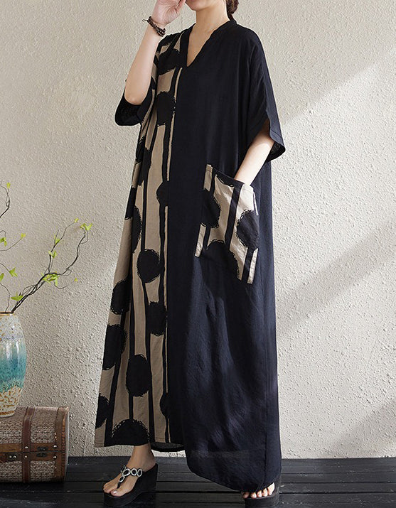 Summer V-neck Oversized Polka Striped Maxi Dress