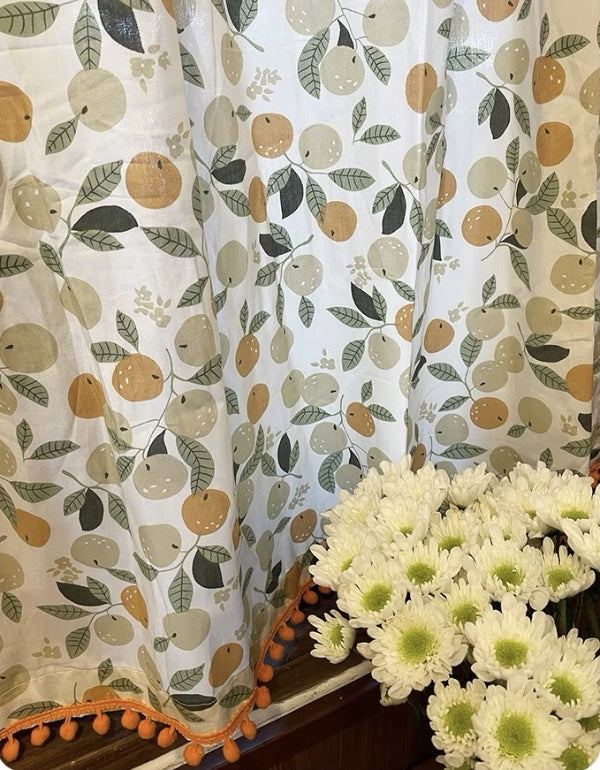 Cortinas de lino y algodón con estampado de estilo pastoral en color naranja