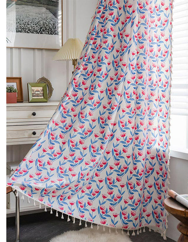 Pastoral Style Tassel Light Filtering Cotton Linen Curtains
