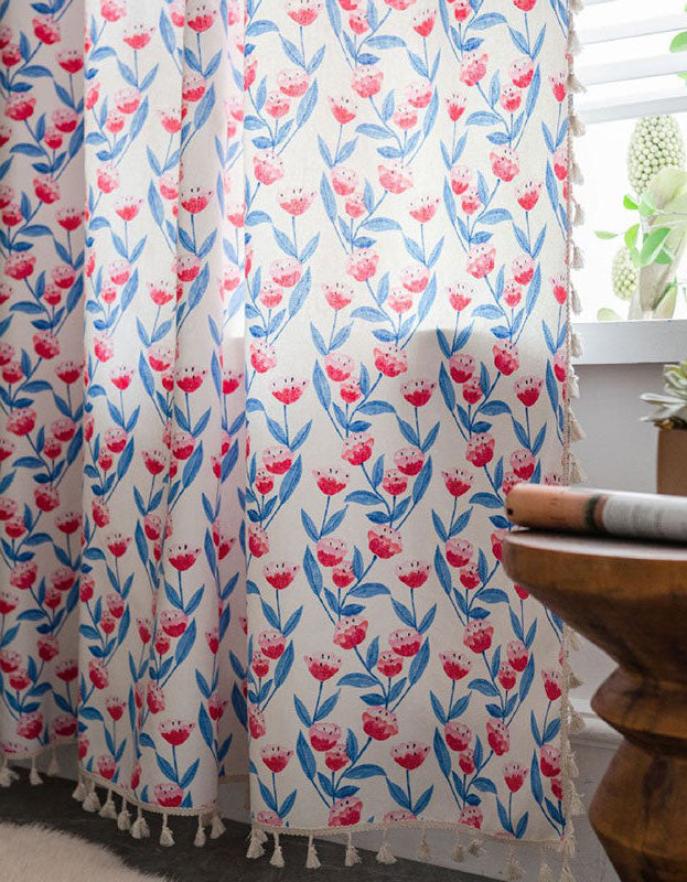 Rideaux en coton et lin filtrant la lumière à pampilles de style pastoral