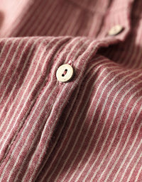 Plus Size Casual Stripe Hooded Cotton Linen Shirt