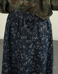Plus Size Comfortable Retro Floral A-Shape Denim Skirt