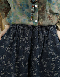 Plus Size Comfortable Retro Floral A-Shape Denim Skirt