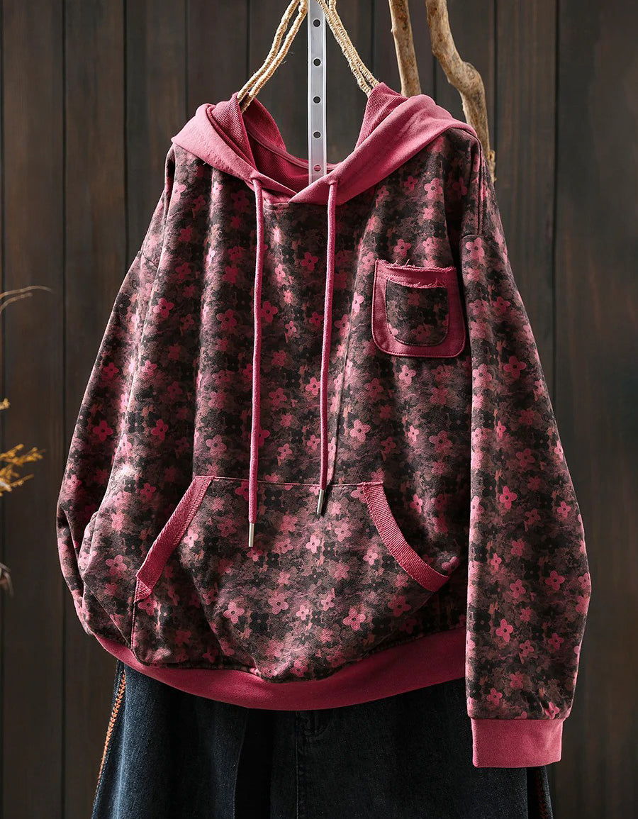 Plus Size Floral Autumn Cotton Hoodie Sweatshirt