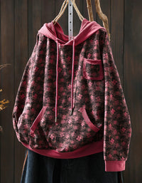 Plus Size Floral Autumn Cotton Hoodie Sweatshirt