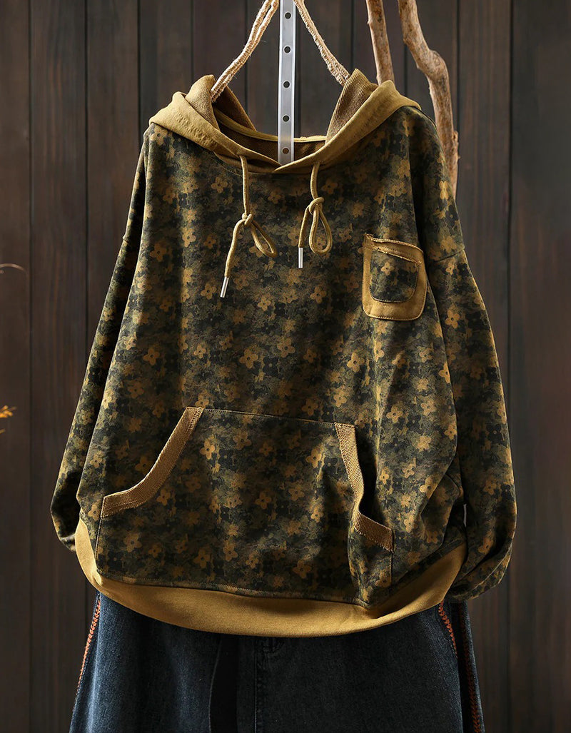 Plus Size Floral Autumn Cotton Hoodie Sweatshirt