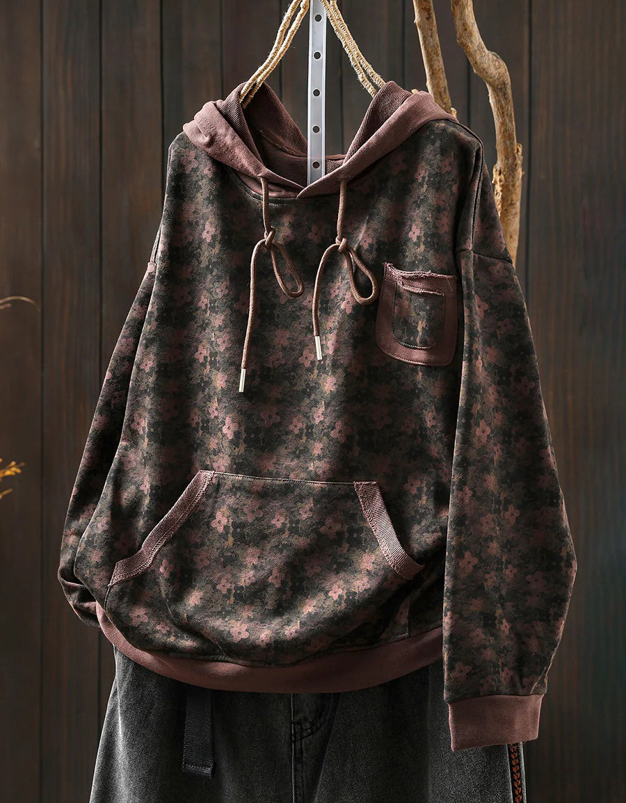 Plus Size Floral Autumn Cotton Hoodie Sweatshirt