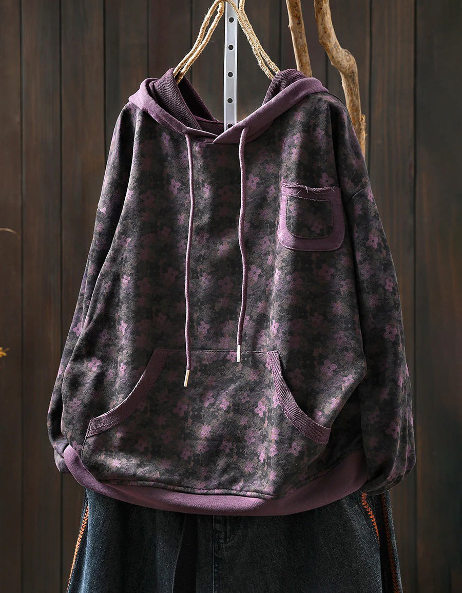 Plus Size Floral Autumn Cotton Hoodie Sweatshirt