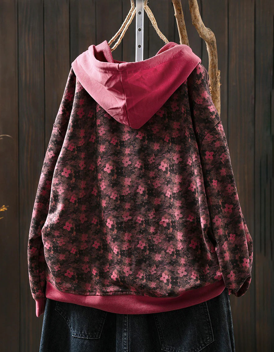Plus Size Floral Autumn Cotton Hoodie Sweatshirt