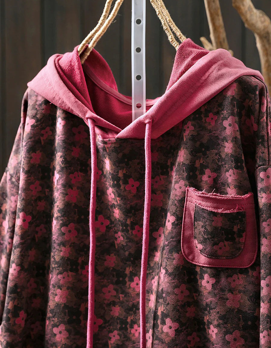 Plus Size Floral Autumn Cotton Hoodie Sweatshirt
