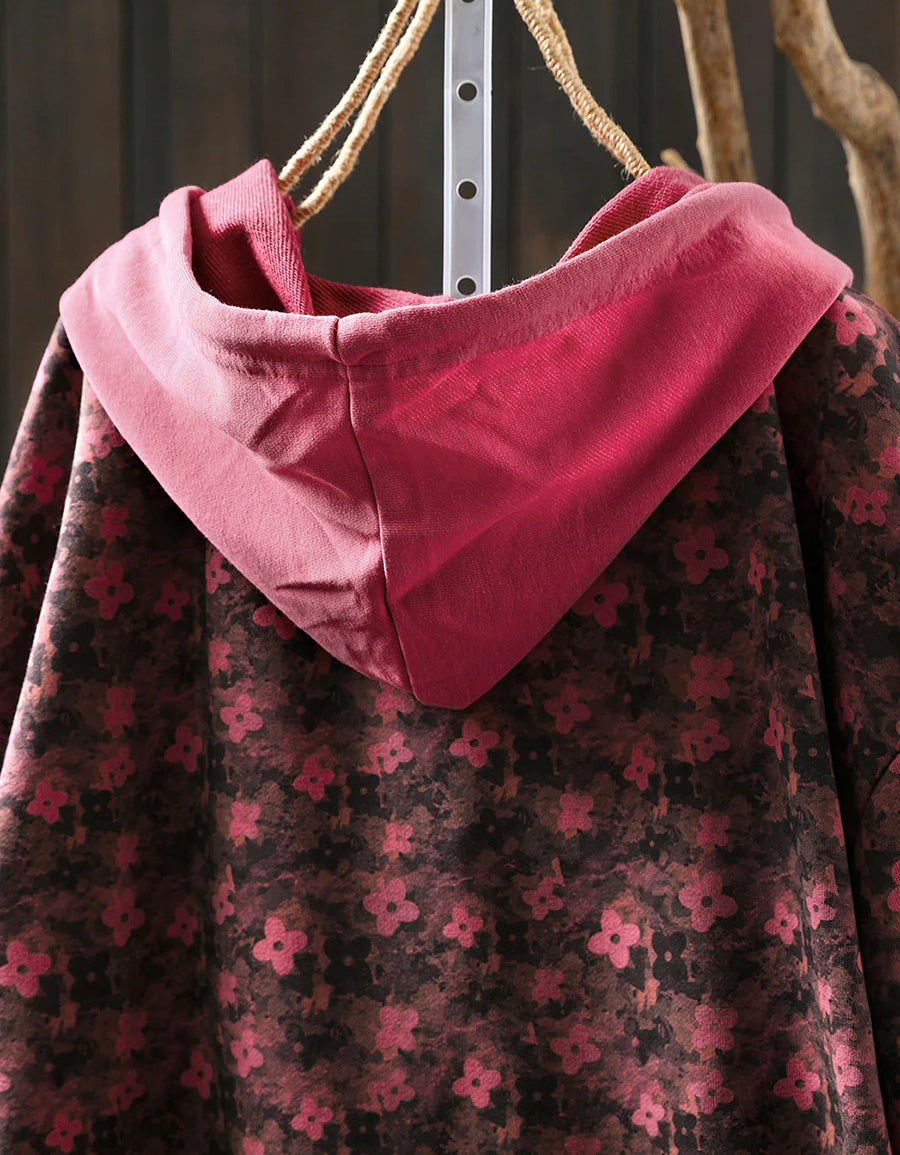 Plus Size Floral Autumn Cotton Hoodie Sweatshirt
