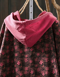 Plus Size Floral Autumn Cotton Hoodie Sweatshirt
