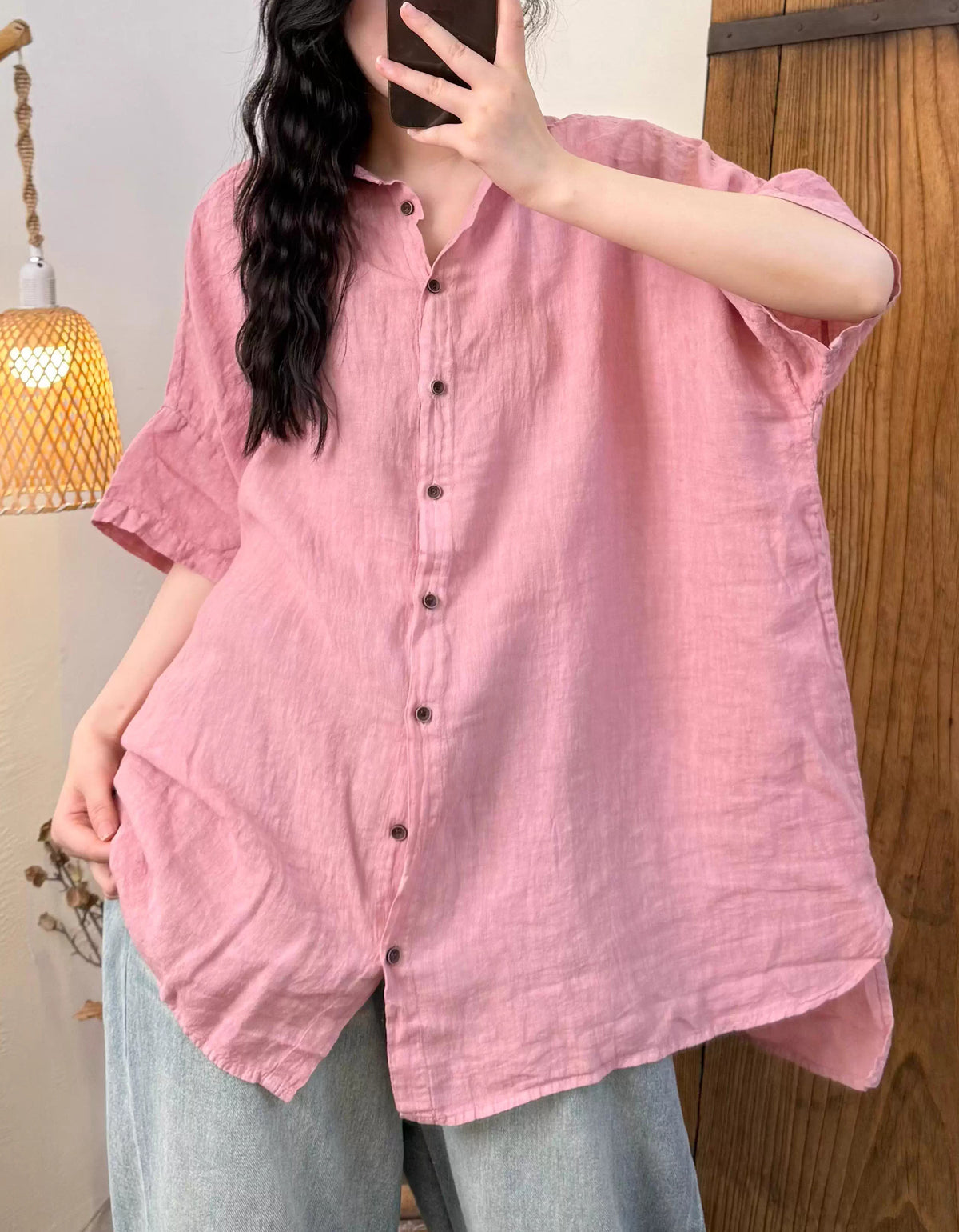 Plus Size Women Summer Casual Pure Color long Shirt