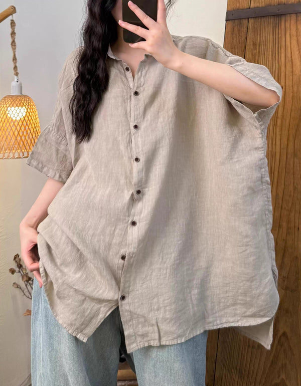 Plus Size Women Summer Casual Pure Color long Shirt