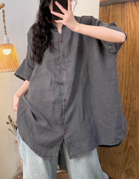 Plus Size Women Summer Casual Pure Color long Shirt