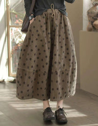 Polka Dot Loose Cotton Corduroy Midi Skirt