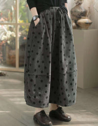 Polka Dot Loose Cotton Corduroy Midi Skirt