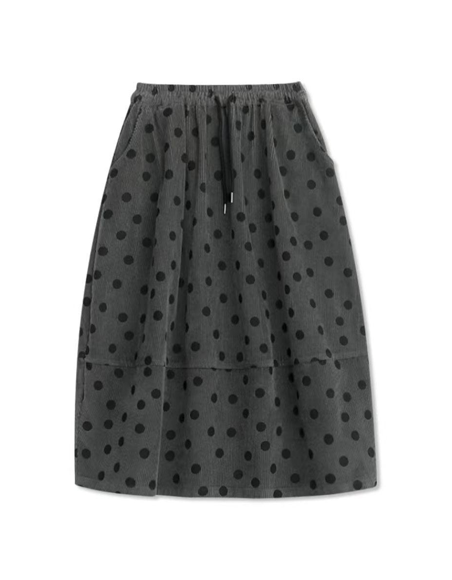 Polka Dot Loose Cotton Corduroy Midi Skirt