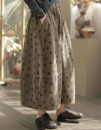 Polka Dot Loose Cotton Corduroy Midi Skirt