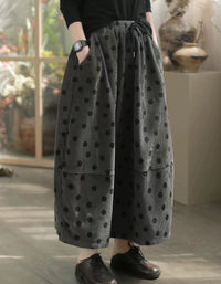 Polka Dot Loose Cotton Corduroy Midi Skirt