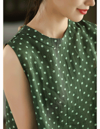 Polka Dot Ramie Pullover Round Neck Sleeveless Vest Top