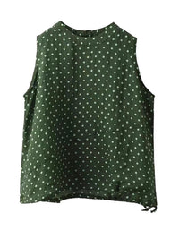 Polka Dot Ramie Pullover Round Neck Sleeveless Vest Top