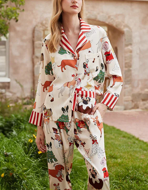 Pure Cotton Christmas Cartoon Theme Soft Pajama Set - Islinen