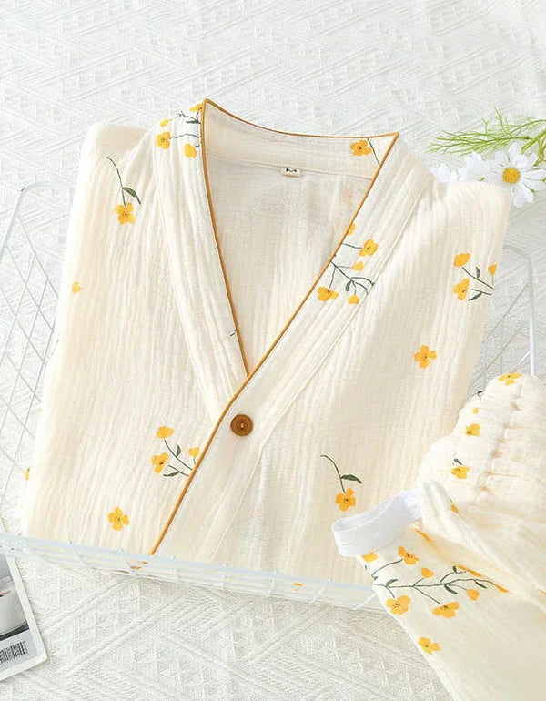 Pure Cotton Floral Comfortable Kimono Pajama Set - Islinen