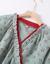 Pure Cotton Floral Print Casual Kimono Sleepwear Set - Islinen