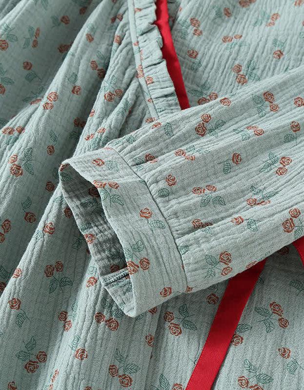 Pure Cotton Floral Print Casual Kimono Sleepwear Set - Islinen