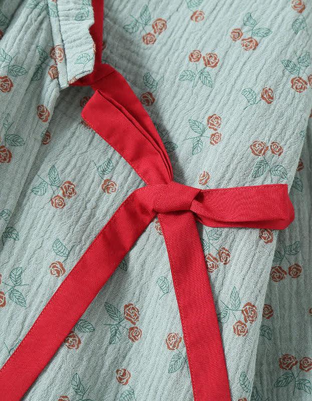 Pure Cotton Floral Print Casual Kimono Sleepwear Set - Islinen