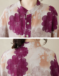 Purple Blossom Print Oversized Cotton Linen Maxi Dress