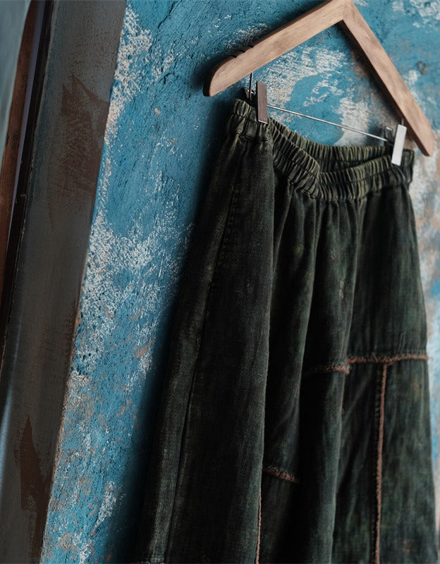 Raw-edge Cotton Loose Casual Wide-Leg Pants Green