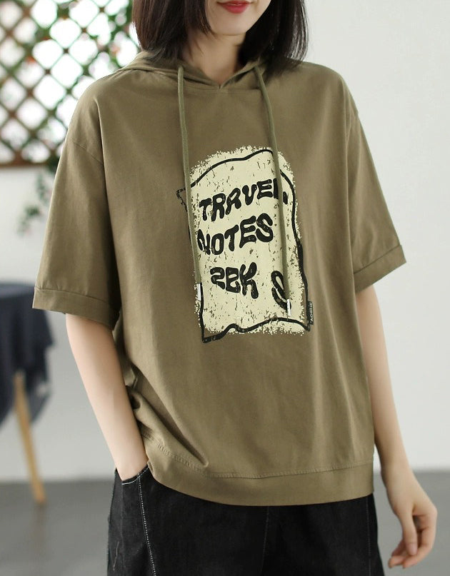 Relaxed Casual Oversized Cotton T-Shirt Hoodie