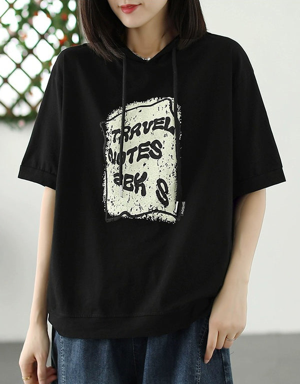 Relaxed Casual Oversized Cotton T-Shirt Hoodie