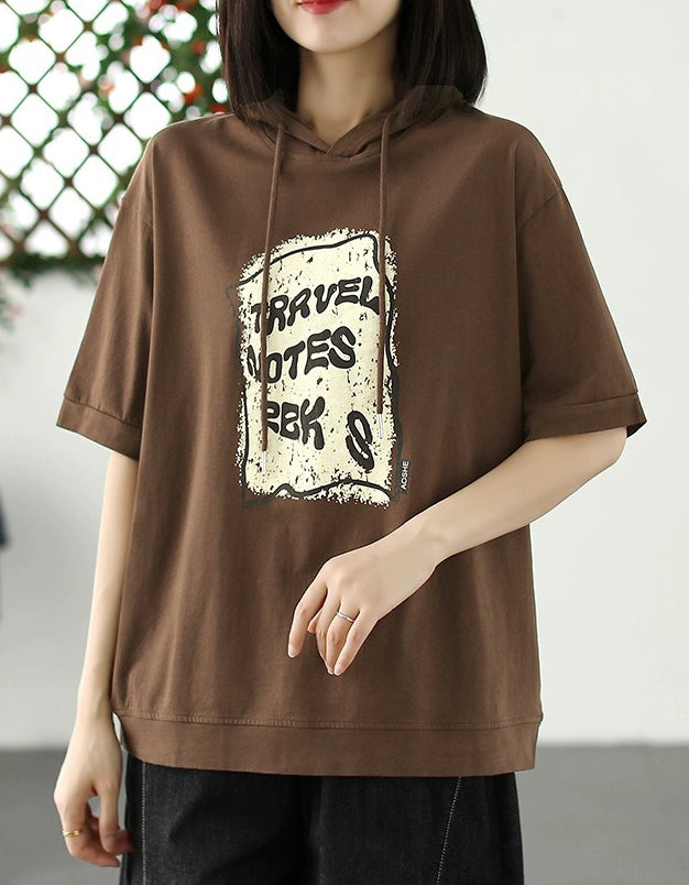 Relaxed Casual Oversized Cotton T-Shirt Hoodie