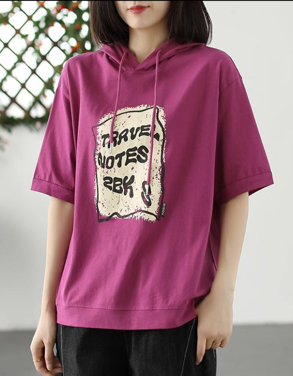 Relaxed Casual Oversized Cotton T-Shirt Hoodie