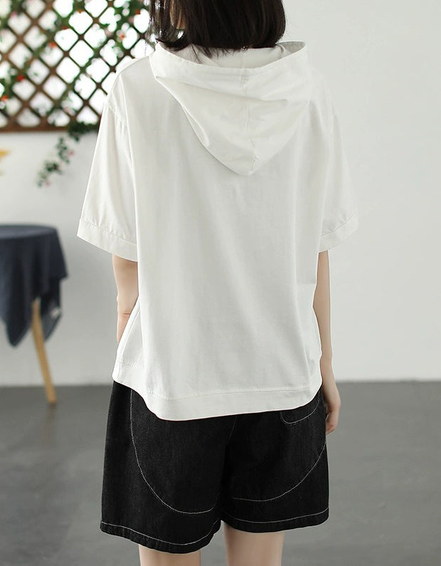 Relaxed Casual Oversized Cotton T-Shirt Hoodie