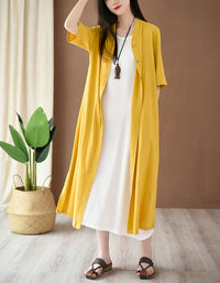 Relaxed Fit Boho Belted Cotton Linen Midi Shirt Dress