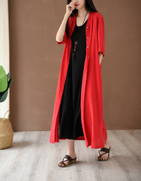 Relaxed Fit Boho Belted Cotton Linen Midi Shirt Dress