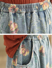 Relaxed Fit Casual Floral Maxi Denim Skirt